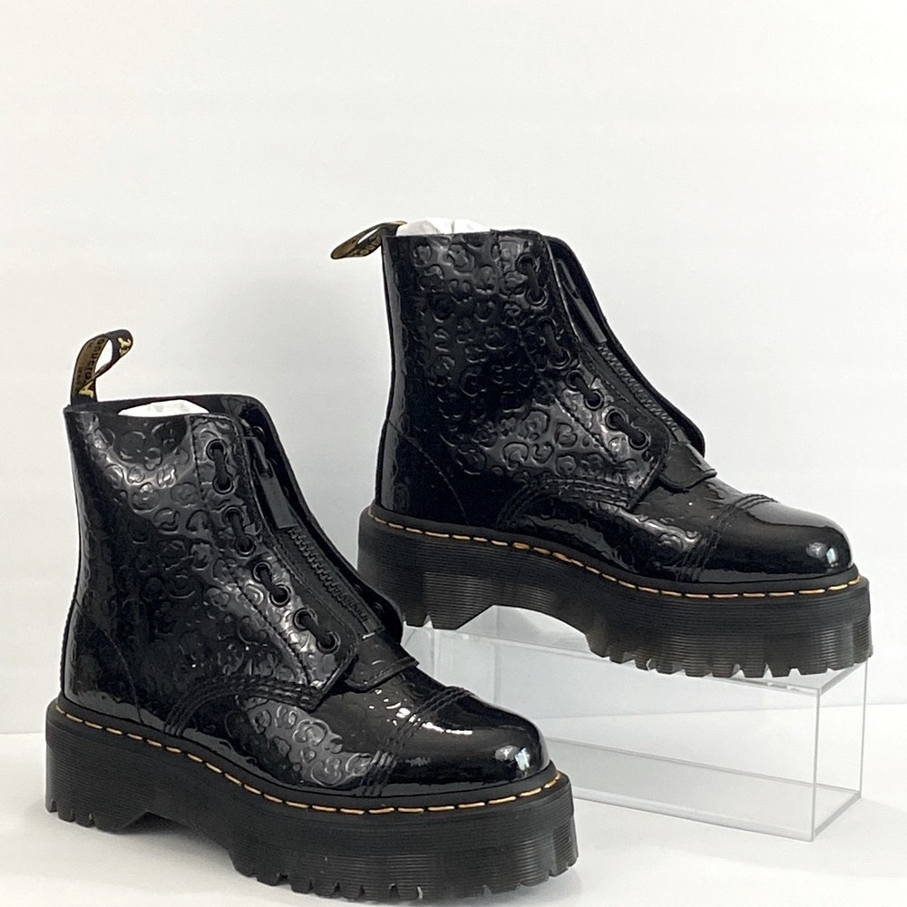 NEW SINCLAIR LEOPARD EMBOSS PATENT LEATHER PLATFORM BOOTS - Picture 4 of 9